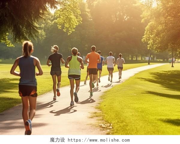 一群人在公园跑步全民运动运动方式锻炼身体健身健康生活健康生活理念